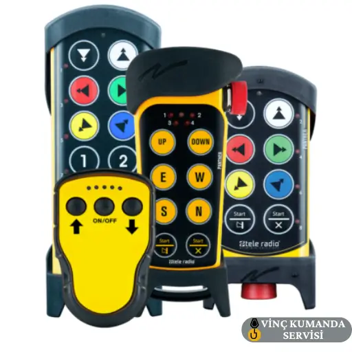 Tavan vinci ve köprülü vinçler için 2, 4, 6, 8 ve 12 hareketli kablosuz uzaktan kumanda sistemleri.