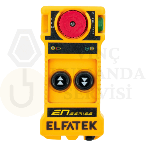 Elfatek EN MID 202 2 butonlu çift hızlı vinç uzaktan kumandası, güvenli ve verimli vinç operasyonları için ideal bir çözümdür, satış, montaj ve arıza onarım hizmetleriyle birlikte sunulur.
