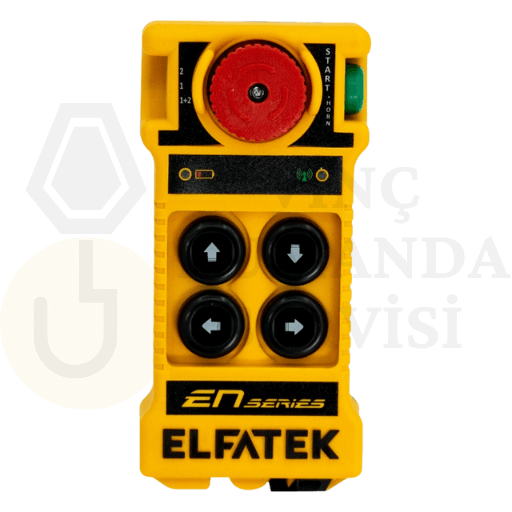 Elfatek EN MID 401 4 butonlu tek hızlı vinç uzaktan kumandası, güvenli ve verimli vinç operasyonları sağlar, satış, montaj ve arıza onarım hizmetleriyle desteklenir.