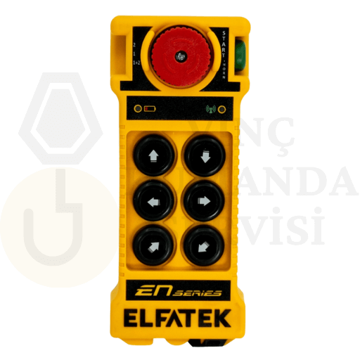 Elfatek EN MID 601 6 butonlu tek hızlı vinç uzaktan kumandası, vinç operasyonlarını güvenli ve verimli bir şekilde yönetir, satış, montaj ve arıza onarım hizmetleriyle desteklenir.