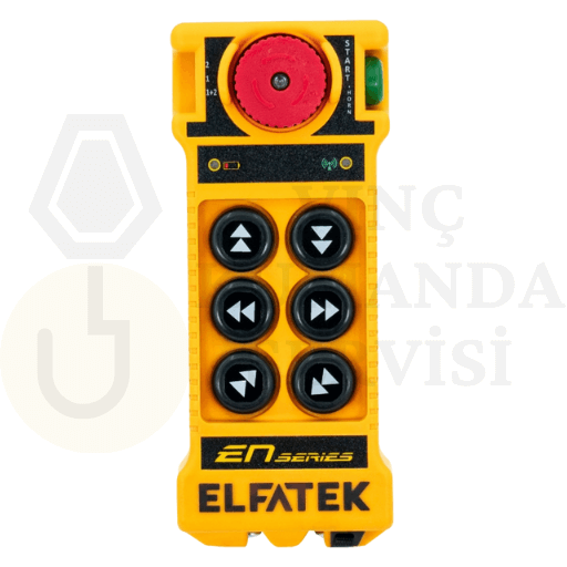 Elfatek EN MID 602 6 butonlu çift hızlı vinç uzaktan kumandası, güvenli ve verimli vinç operasyonları için ideal çözüm sunar, satış, montaj ve arıza onarım hizmetleriyle birlikte gelir.