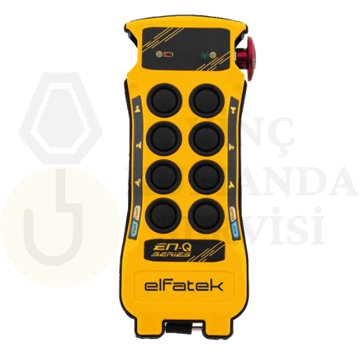 Elfatek EN-Q 6+2 butonlu çift hızlı vinç uzaktan kumandası, endüstriyel vinçler için güvenli, hızlı ve hassas kontrol sağlar, satış, montaj ve arıza onarım hizmetleriyle birlikte sunulur.