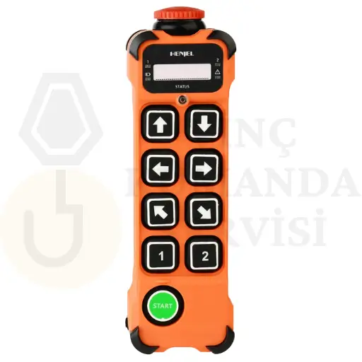 Henjel H108 8 butonlu tek hızlı uzaktan kumanda, endüstriyel vinçler ve kaldırma sistemleri için satış, montaj, kurulum ve arıza onarım hizmetleriyle güvenli ve verimli kontrol sağlar.