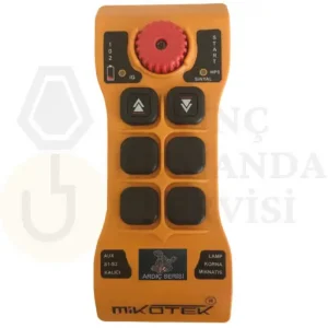 Mikotek Ardıç 102 vinç kumandası, kompakt tasarımı ve tek hızlı kontrol sistemiyle küçük ölçekli vinç operasyonları için idealdir.