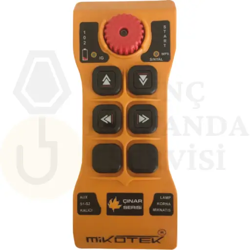 Mikotek Çınar 104 tek hızlı, 4 butonlu vinç kumandası, kolay kullanım ve güvenli çalışma sağlar.