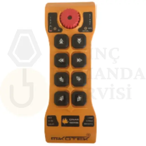 Mikotek Çınar 108 tek hızlı, 8 butonlu vinç kumandası, dayanıklı ve güvenilir kablosuz kontrol sağlar.