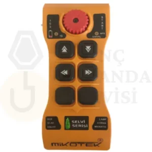 Mikotek Selvi 204 vinç kumandası, çift hızlı ve 4 butonlu yapısıyla hassas kontrol ve güvenli kullanım sağlar.