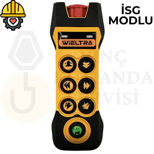 Wieltra EVO612 İSG modlu ergonomik tasarıma sahip vinç el kumandası ünitesi.