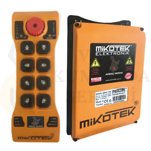 Mikotek Ardıç 208 serisi çift hız endüstriyel vinç uzaktan kumanda seti ve alıcı ünitesi.