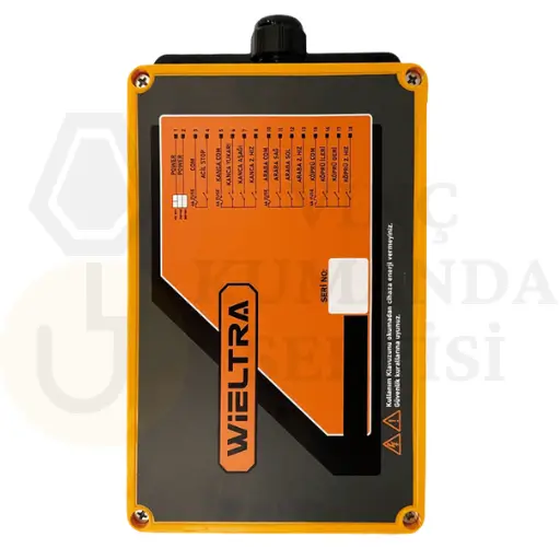 Wieltra EVO408 vinç uzaktan kumanda seti yedek parça alıcı ünitesi ve bağlantı şeması görünümü.